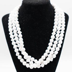 Vintage White Beaded Necklace Mult-layer- Lucite Bobble Beads- Round and Square